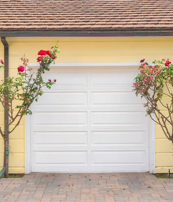 Garage door with blooming roses