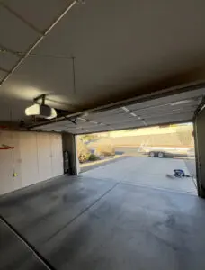 Spacious garage with open door