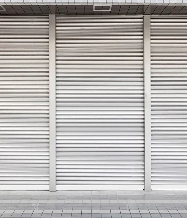 Industrial metal security shutters closed