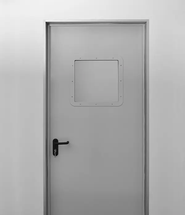 steel door with black handle
