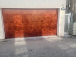 Wooden garage door exterior view