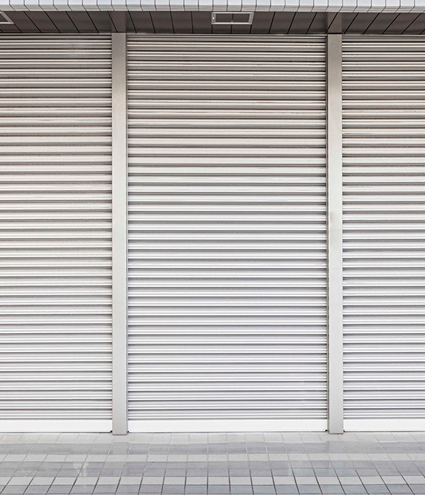 Industrial metal security shutters closed